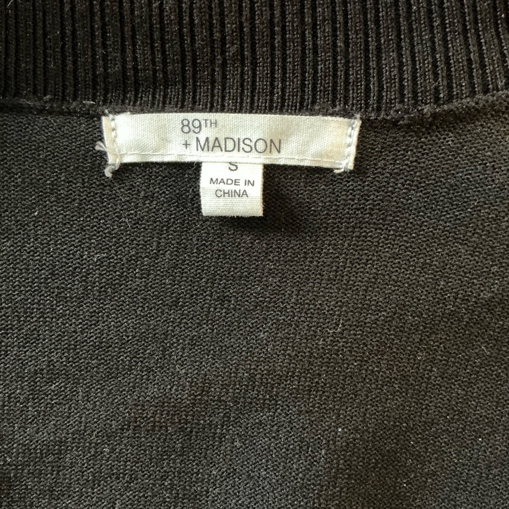 Black Cardigan Sweater With Accents of White Trim by 89th & Madison - Picture 4 of 6